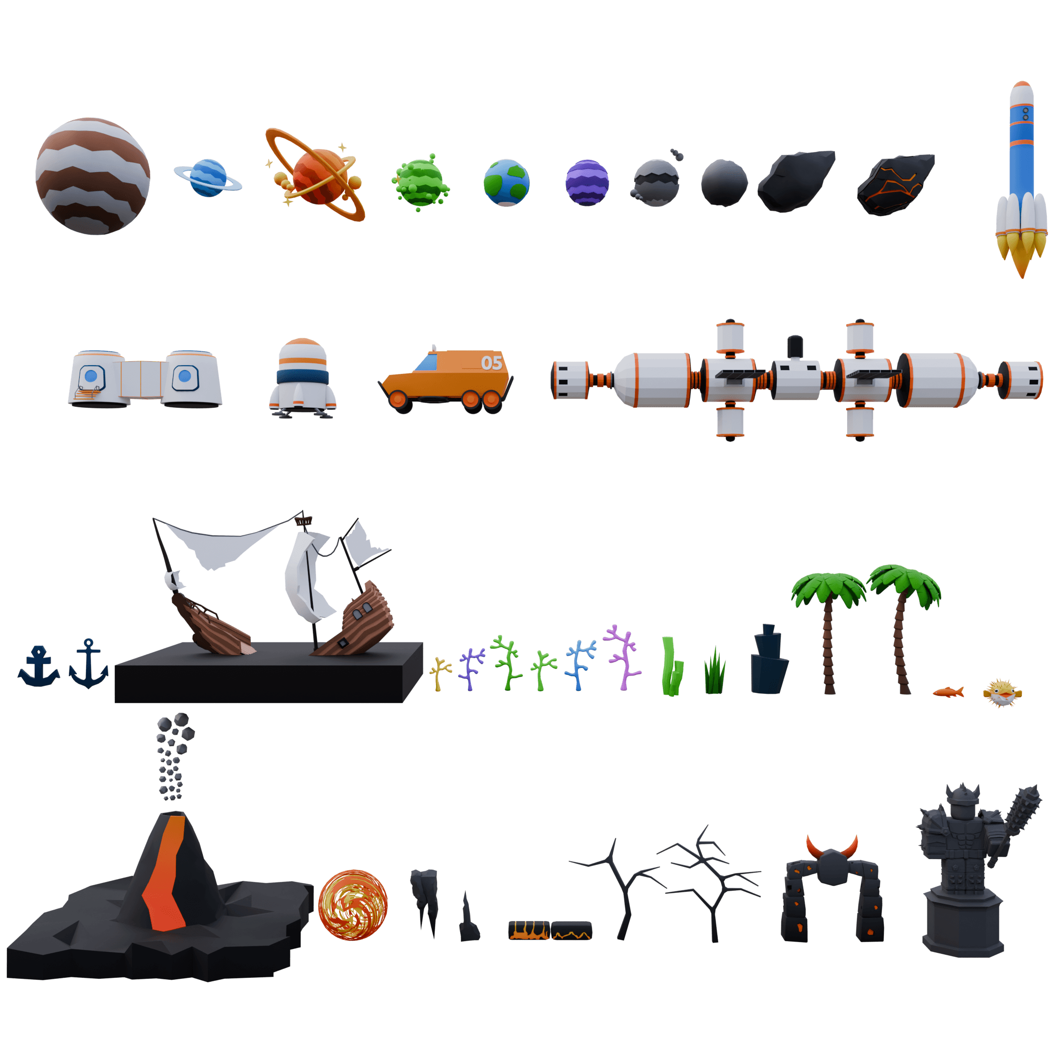 Large collection of 3D game assets